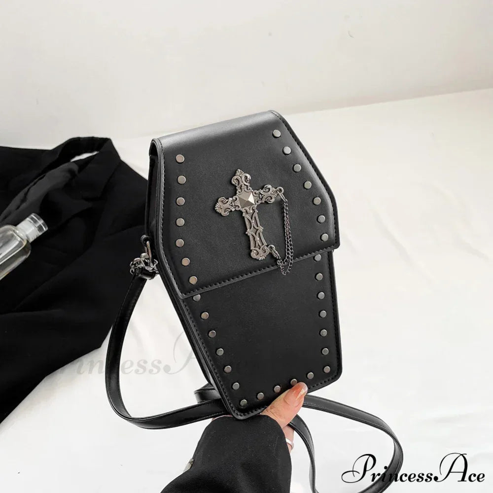 Women Gothic Coffin Zipper Strap Adjustable Pu Leather Halloween Bag