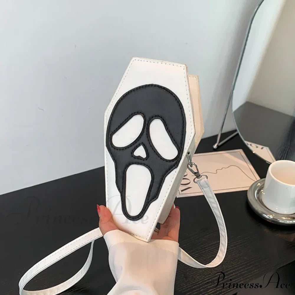 Women Gothic Pu Leather Coffin Shape Punk Style Long Wallet Portable Bag White Halloween