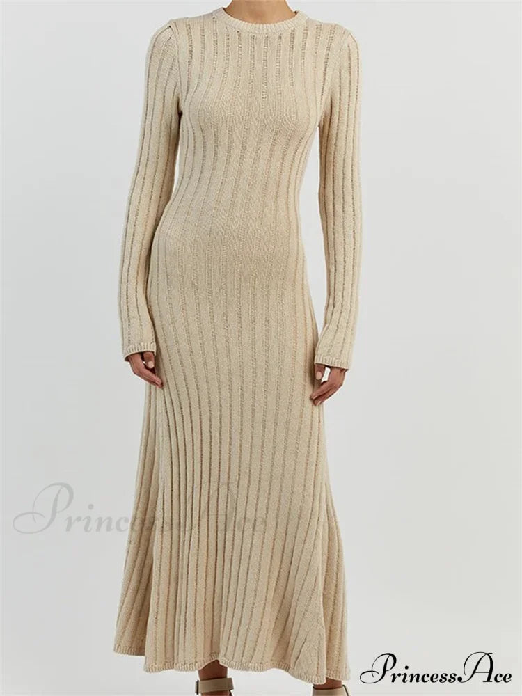 Women Knitted Ribbed Casual Spring Autumn Sleeve Party Beach Cocktail Club Vestidos Streetwear