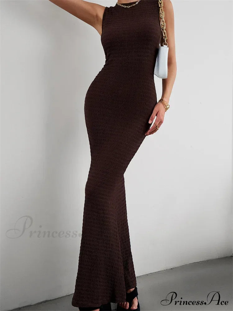 Women Knitted Sleeveless Round Neck Solid Color Slim Fit Ruched Tank Cocktail Party Female Vestidos