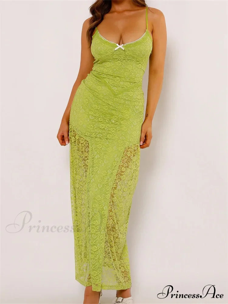 Women Lace V-Neck Low Cut Sleeveless Spaghetti Strap Solid Color Bodycon Elegant Party Vestidos