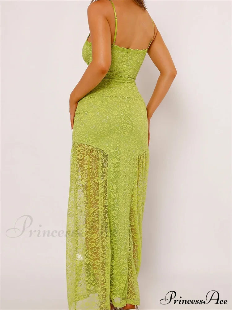 Women Lace V-Neck Low Cut Sleeveless Spaghetti Strap Solid Color Bodycon Elegant Party Vestidos