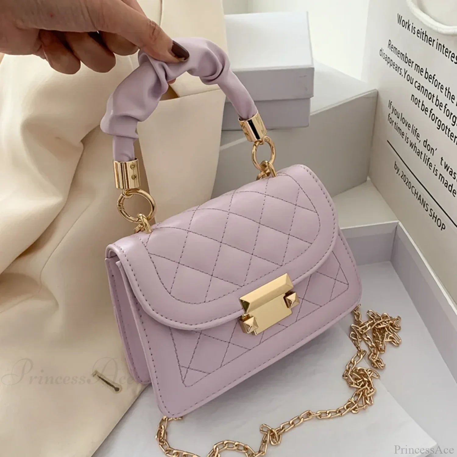 Women PU Leather Designer Crossbody Chain Handbag Purple handbag-250126