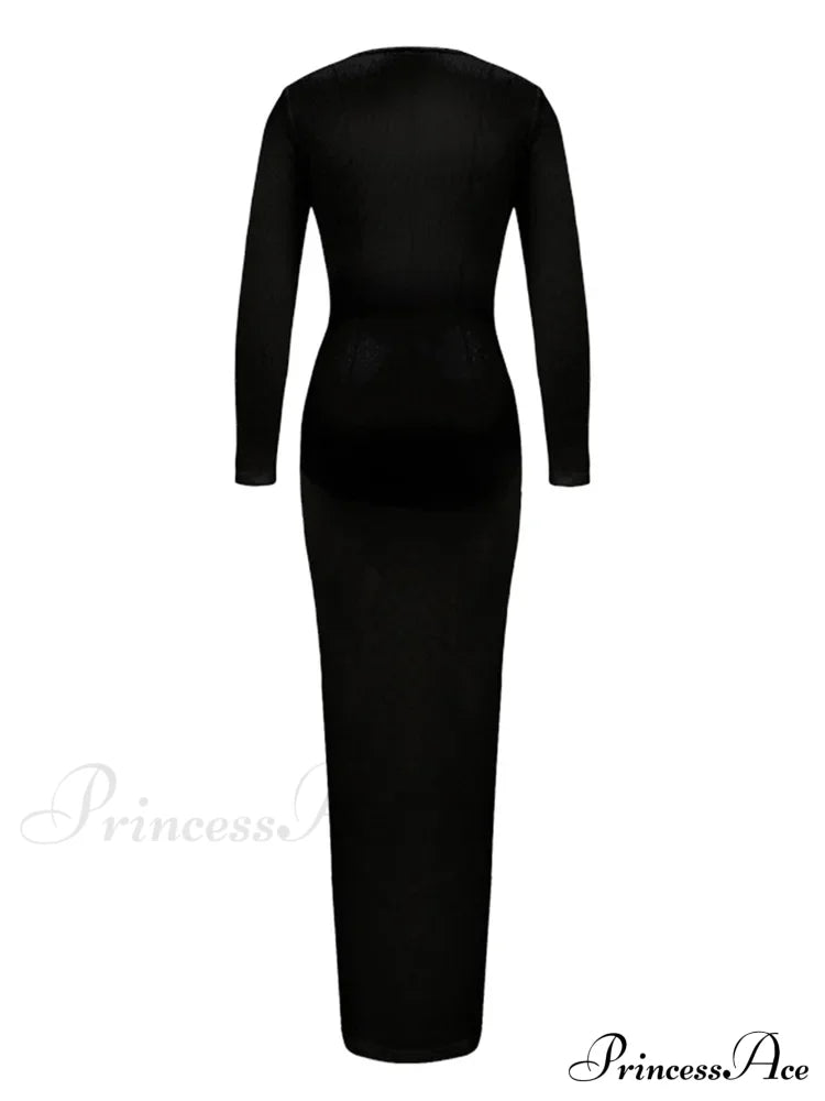 Women Ribbed Bodycon Solid Color Low-Cut V-Neck Tie-Up Sleeve Spring Autumn Party Vestidos