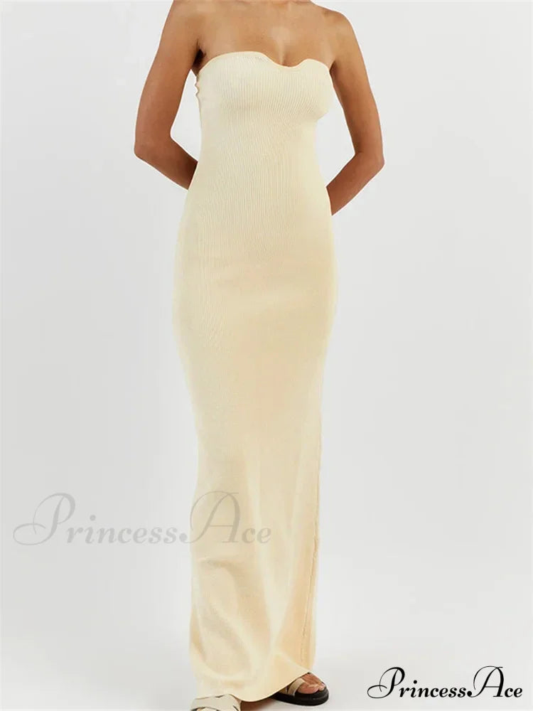 Women Ribbed Tube Summer Knitted Strapless Backless Sleeveless Solid Color Bodycon Party Vestidos