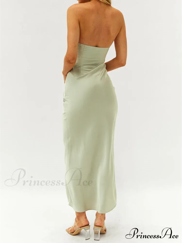 Women Sexy Sleeveless Spaghetti Strap Backless Low Cut Strapless Tube Party Cocktail Satin Vestidos