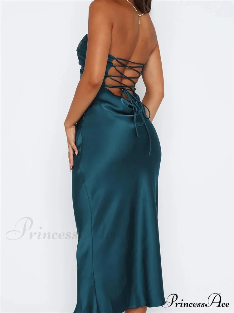 Women Sexy Strapless Backless Low Cut Off Shoulder Tube Party Satin Female Vestidos Streetwear