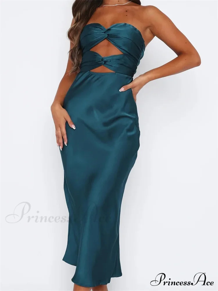 Women Sexy Strapless Backless Low Cut Off Shoulder Tube Party Satin Female Vestidos Streetwear