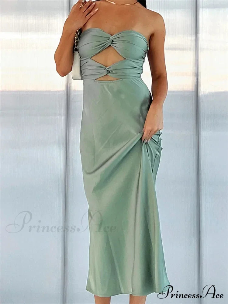 Women Sexy Strapless Backless Low Cut Off Shoulder Tube Party Satin Female Vestidos Streetwear