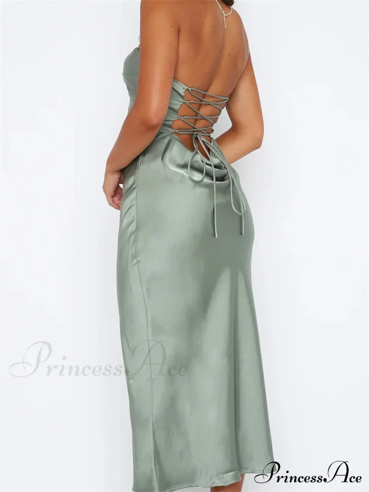 Women Sexy Strapless Backless Low Cut Off Shoulder Tube Party Satin Female Vestidos Streetwear