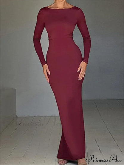 Women Sleeve Solid Color Round Neck Backless Ruched Spring Summer Party Female Vestidos