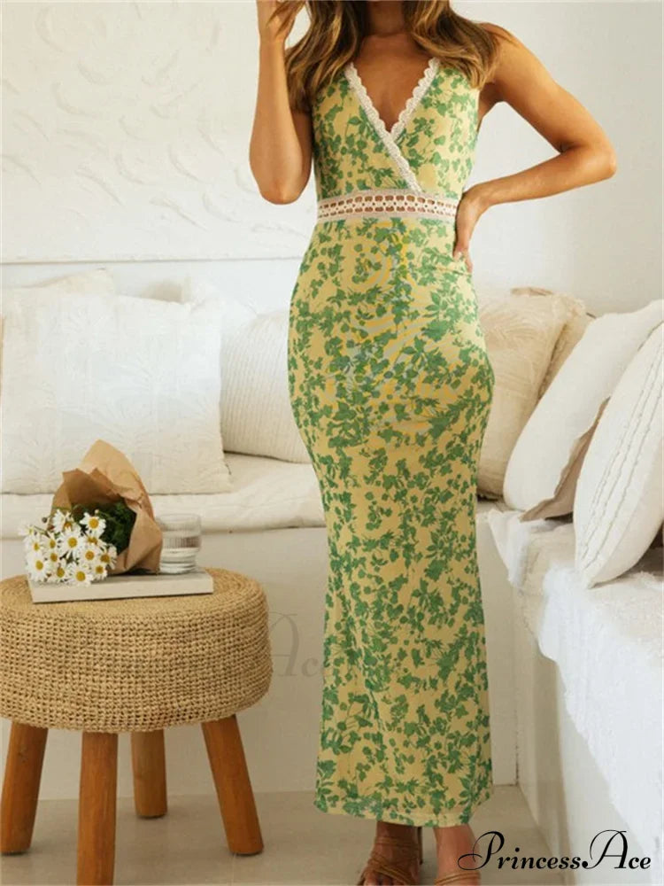 Women Sleeveless Lace Trim Tank Summer Floral Print Party For Cocktail Beach Club Vestido