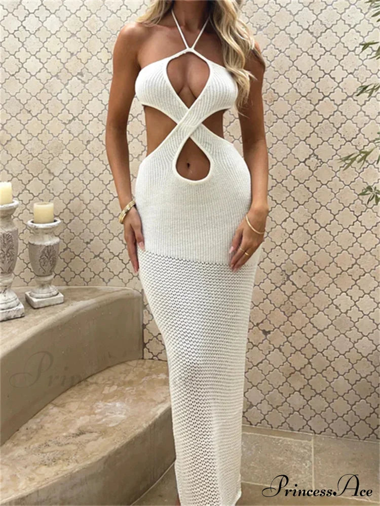 Women Sleeveless Off Shoulder Halter Cutout Backless Summer Party Beach Club Vestidos