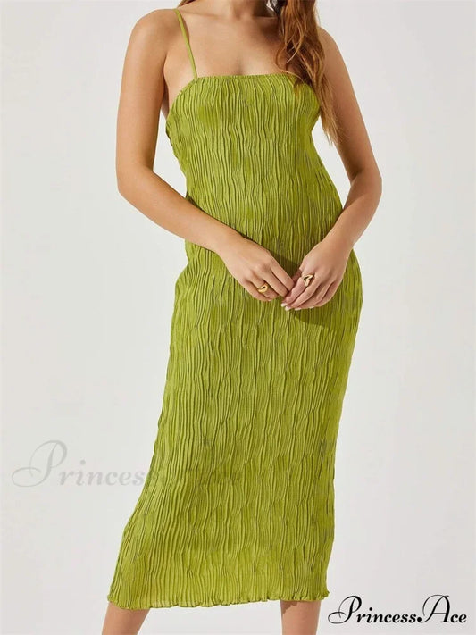 Women Sleeveless Spaghetti Strap Mid Solid Color Summer Backless Party Cocktail Beach Vestidos