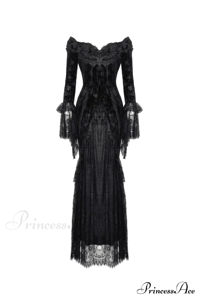 Women Style Dark Gothic Mid-Length Black Dress / Xs Halloween