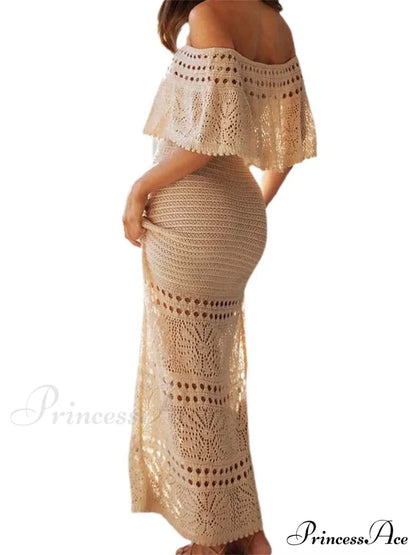 Women Summer Knitted Short Sleeve Off Shoulder Hollow Out Tie Up Streetwear Female Vestidos New