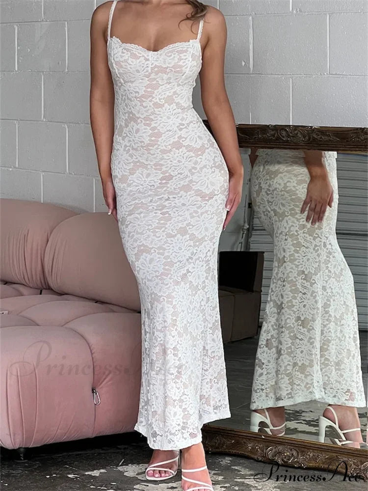 Women Summer V-Neck Evening Lace Floral Slim Fit Sleeveless Spaghetti Strap Party Female Vestidos