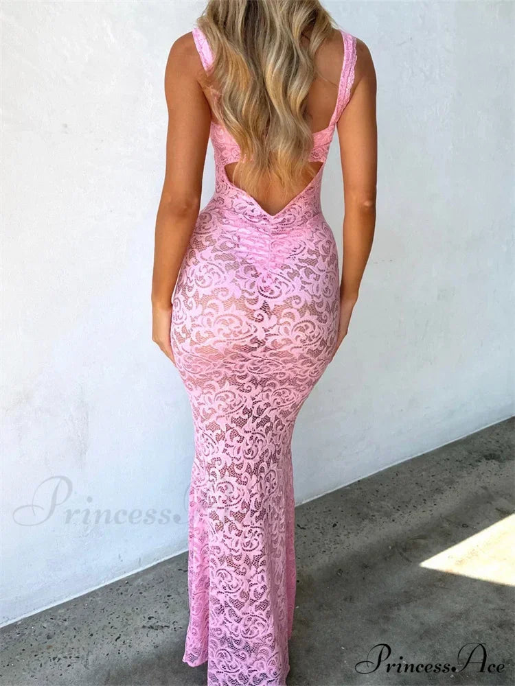 Women Summer V-Neck Sleeveless Strap Backless Mesh See Through Lace Floral Hollow Out Party New