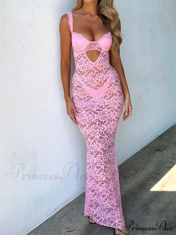 Women Summer V-Neck Sleeveless Strap Backless Mesh See Through Lace Floral Hollow Out Party New