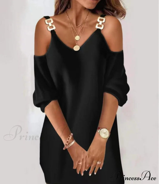 Women V-Neck For Casual Gown With Mid-Sleeves Black / S Women’s Dress