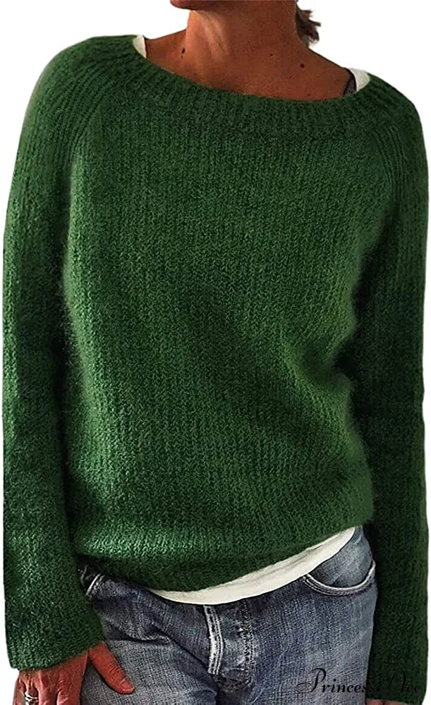 Women Winter Loose Casual Pullover Knit Sweater Green / Medium Sweaters-L