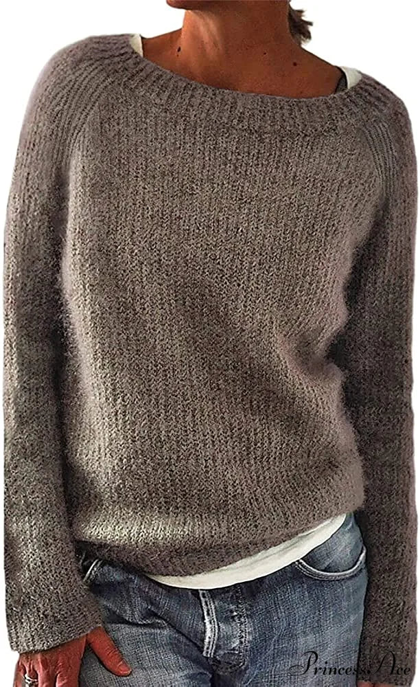 Women Winter Loose Casual Pullover Knit Sweater Sweaters-L