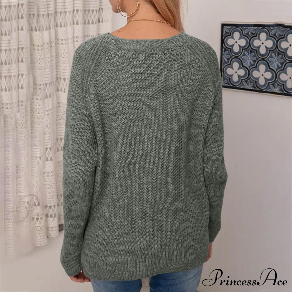 Women Winter Loose Casual Pullover Knit Sweater Sweaters-L