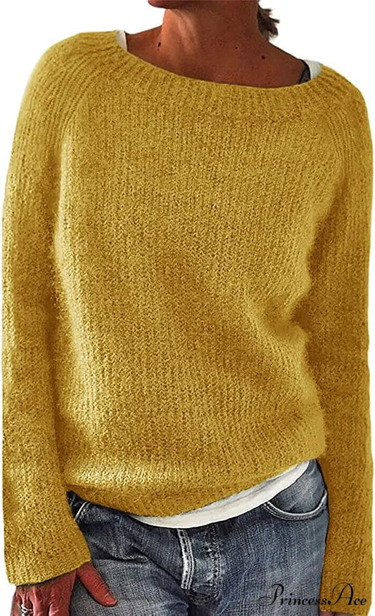 Women Winter Loose Casual Pullover Knit Sweater Yellow / Xx-Large Sweaters-L