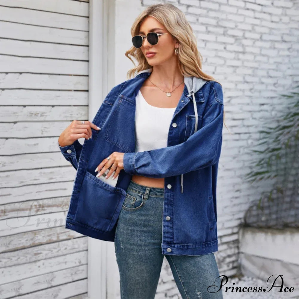 Womens Autumn Spring Oversized Denim Casual Distressed Boyfriend Comfy Jacket