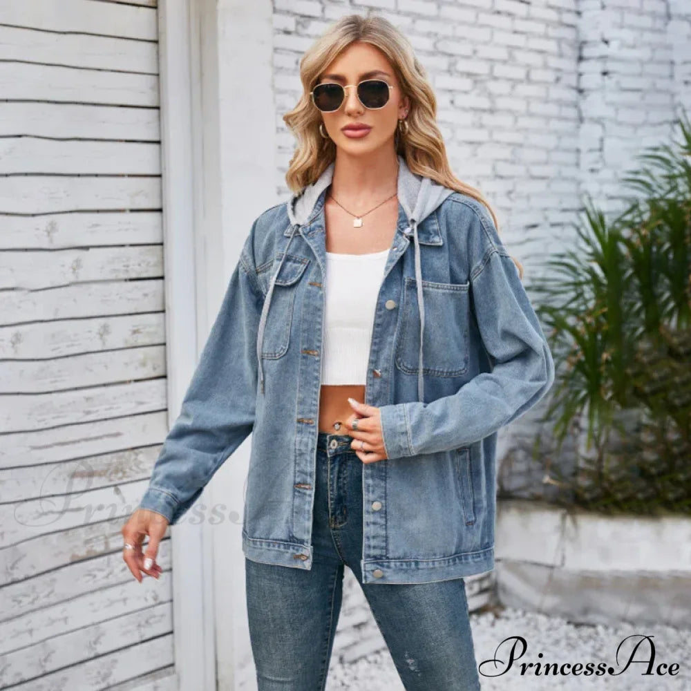 Womens Autumn Spring Oversized Denim Casual Distressed Boyfriend Comfy Jacket