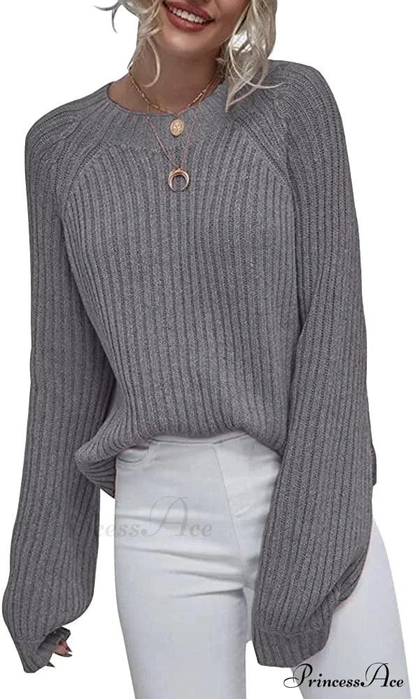 Womens Crew Neck Pullover Oversized Sweater Grey / Xx-Large Sweaters-L