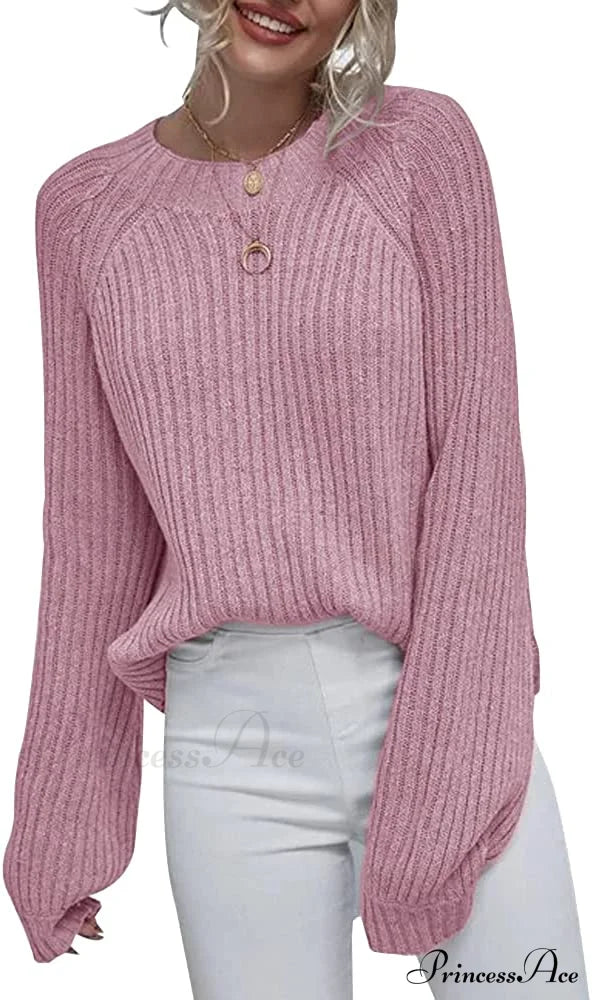 Womens Crew Neck Pullover Oversized Sweater Pink / Xx-Large Sweaters-L