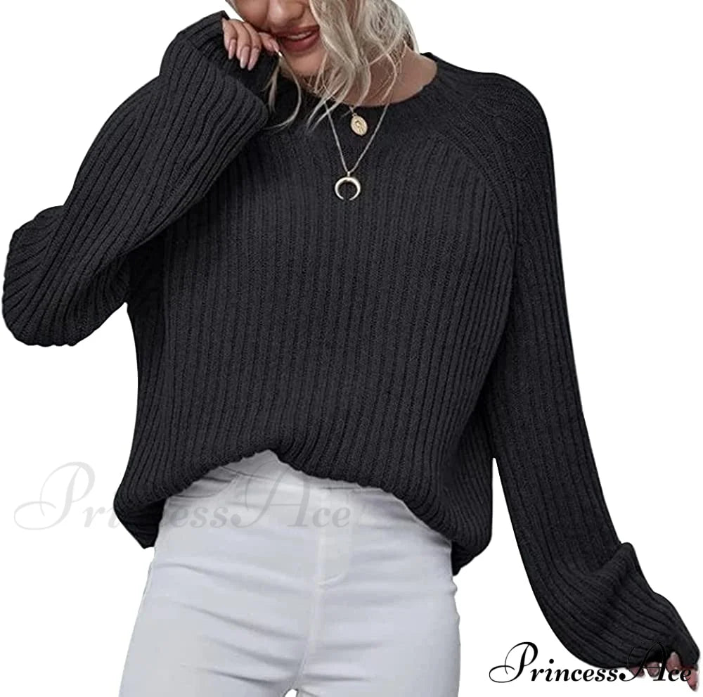 Womens Crew Neck Pullover Oversized Sweater Sweaters-L