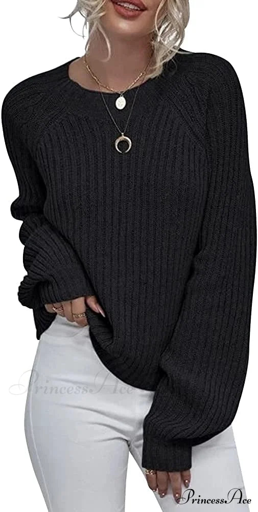 Womens Crew Neck Pullover Oversized Sweater Sweaters-L