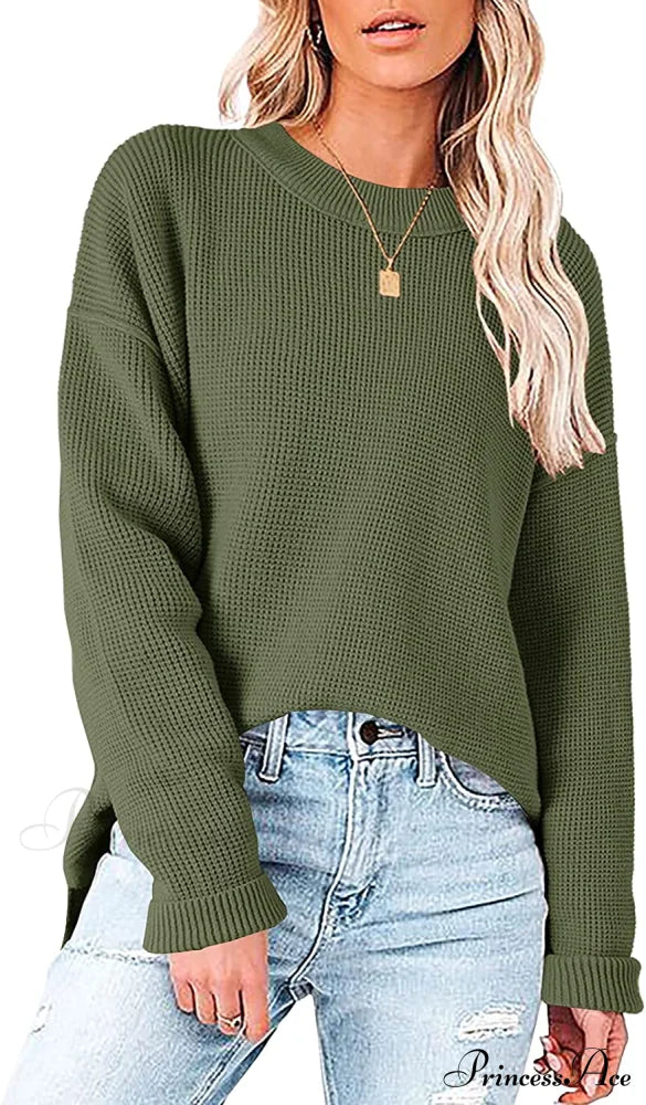 Womens Fall Sweater Crew Neck Long Sleeve Pullover Sweaters Sweaters-L