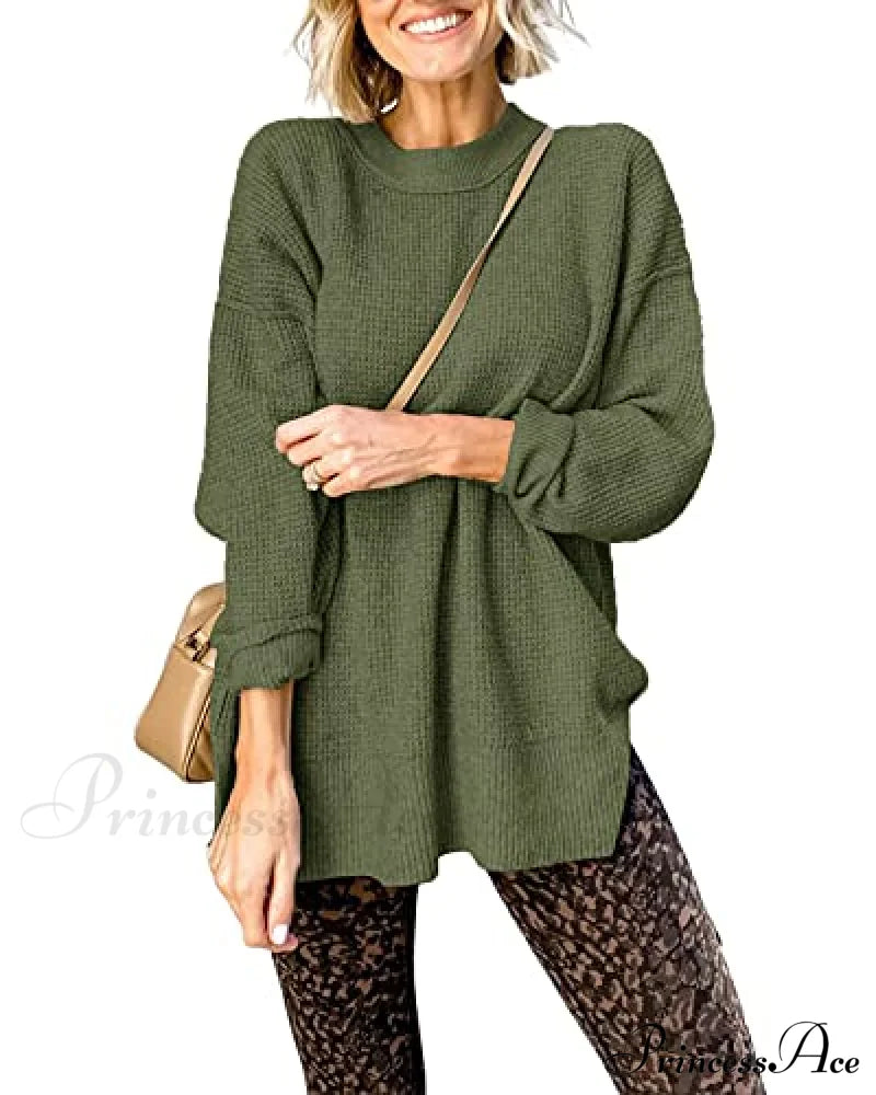 Womens Fall Sweater Crew Neck Long Sleeve Pullover Sweaters Sweaters-L