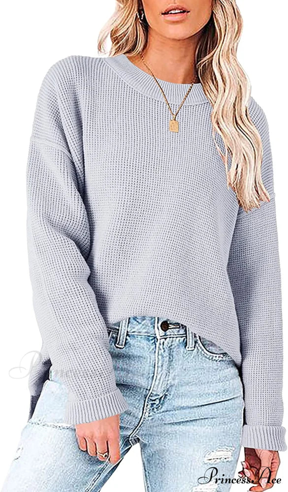 Womens Fall Sweater Crew Neck Long Sleeve Pullover Sweaters Picture Color / Large Sweaters-L