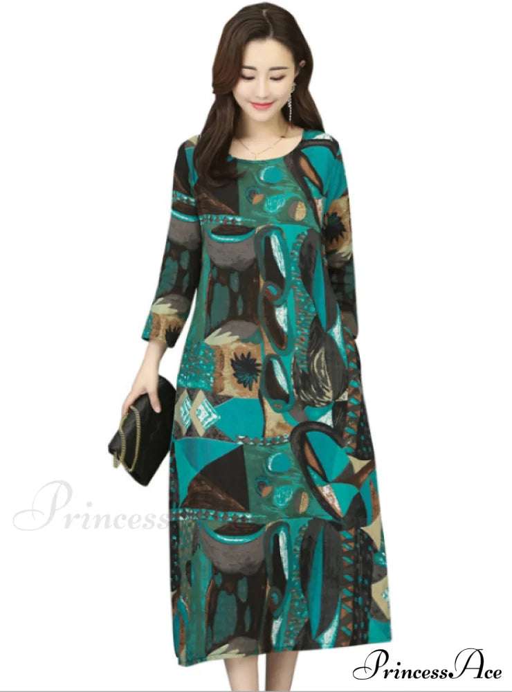 Women’s Full Sleeve Sheath Fashion Dress With Tie Dye Print S / Blue Dresses