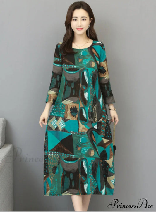 Women’s Full Sleeve Sheath Fashion Dress With Tie Dye Print S / Green Dresses