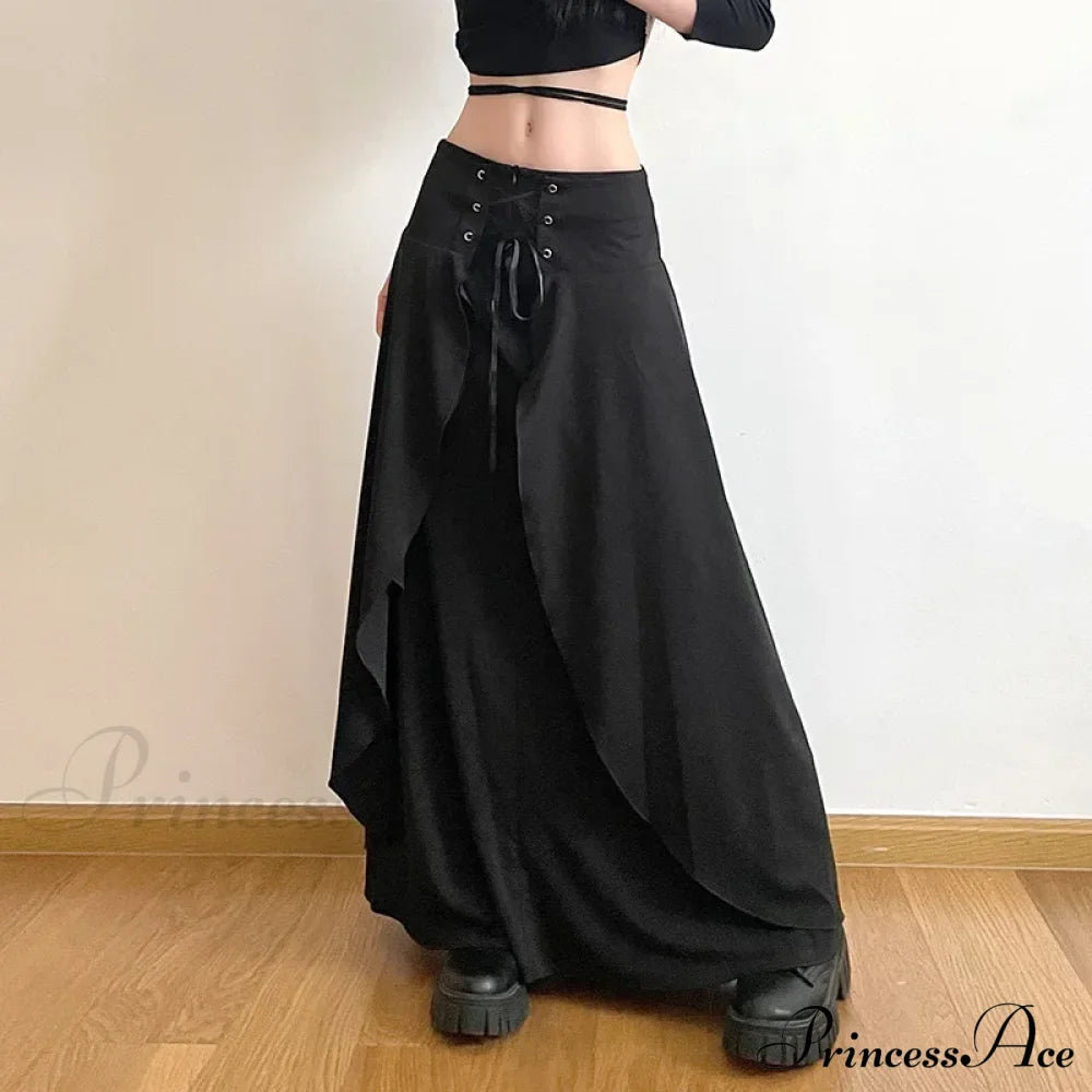 Women’s High Waist Layered Ruffle Maxi Cake Elegant Party Wedding Guest Y2K Solid Vintage Black A