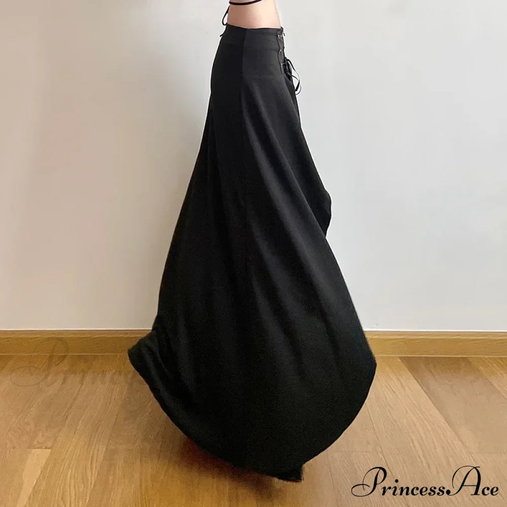 Women’s High Waist Layered Ruffle Maxi Cake Elegant Party Wedding Guest Y2K Solid Vintage Black A