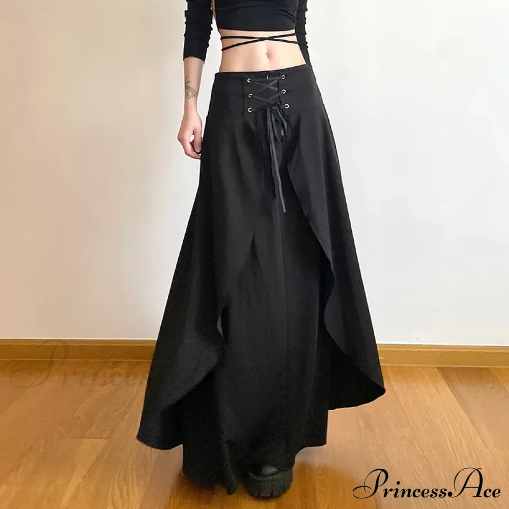 Women’s High Waist Layered Ruffle Maxi Cake Elegant Party Wedding Guest Y2K Solid Vintage Black A