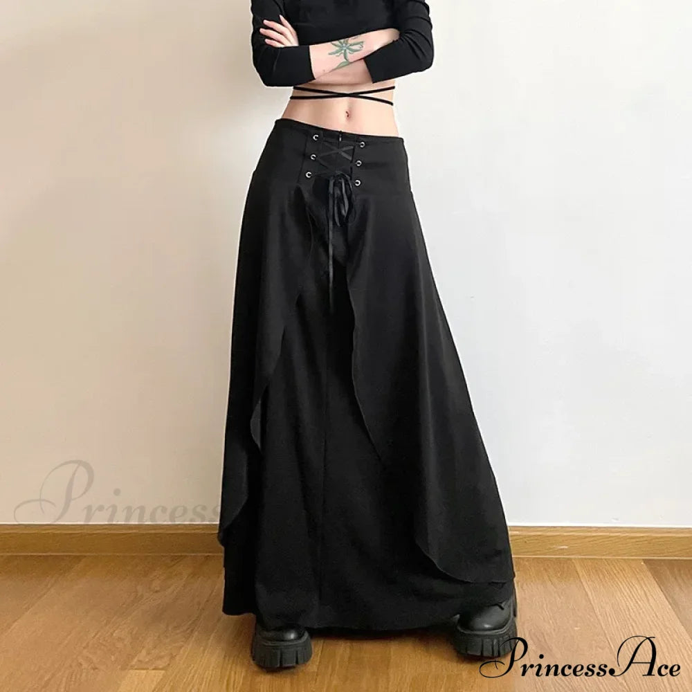 Women’s High Waist Layered Ruffle Maxi Cake Elegant Party Wedding Guest Y2K Solid Vintage Black A