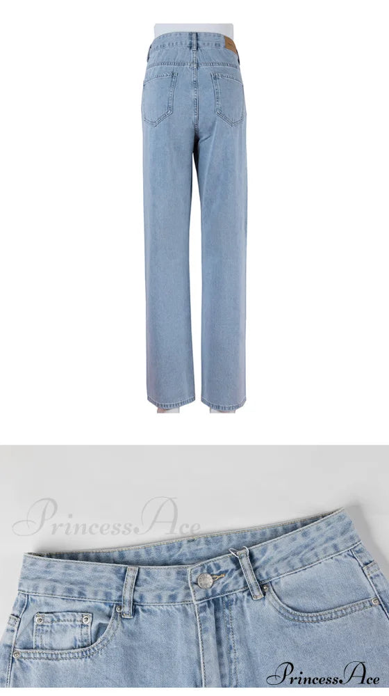 Womens Jeans Blue Cotton Trousers Baggy Wide High Leg Ripped Denim Wash Warm-Season Casual Waist