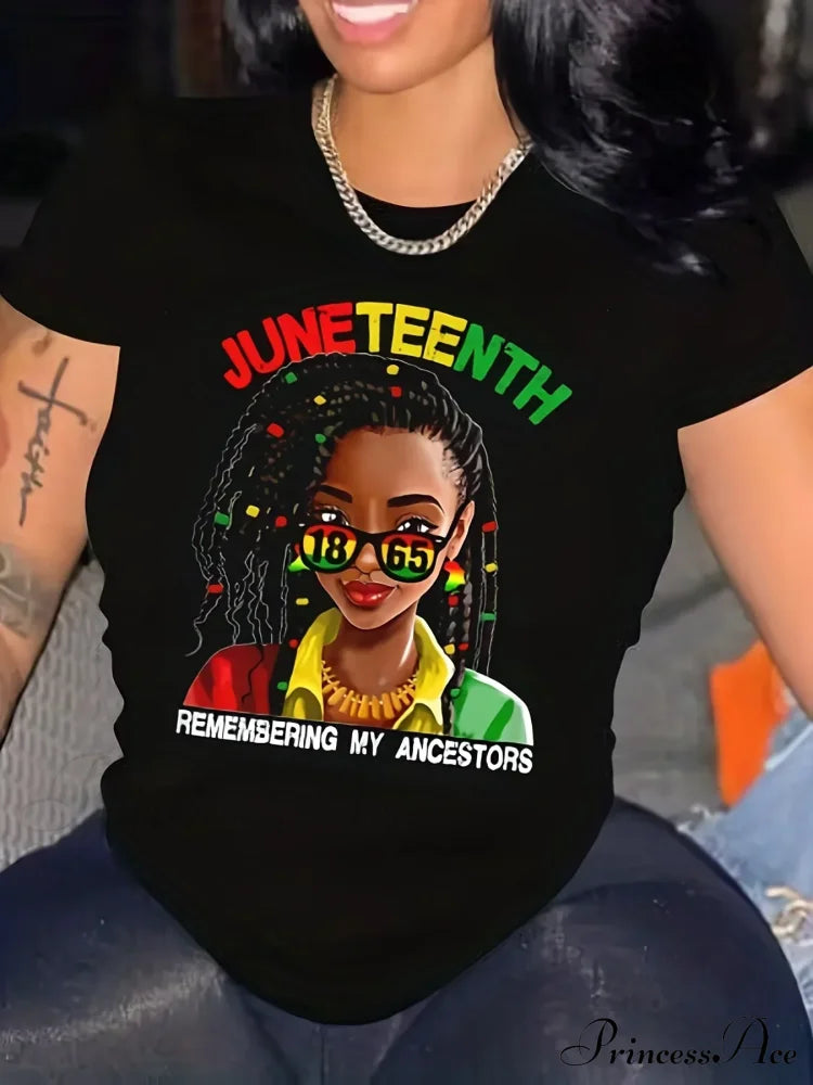 Women’s Juneteenth Figure & Letter Casual Short Sleeve Spring And Summer T-Shirt