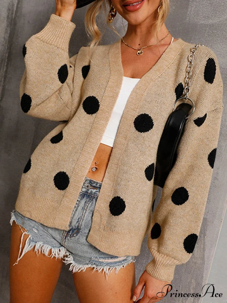 Women’s Knitted Sweater Coat Long Sleeve Cardigan Khaki / S