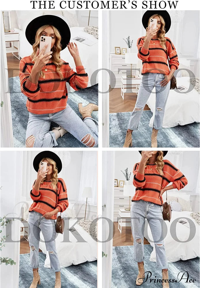 Womens Long Sleeve Crewneck Pullover Knit Jumper Tops Sweaters-L