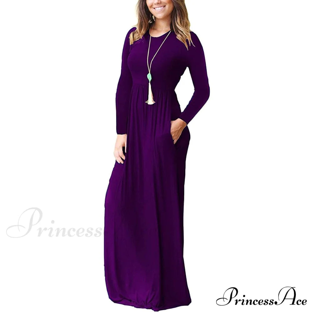 Women’s Long Sleeve Maxi Dress With Pockets