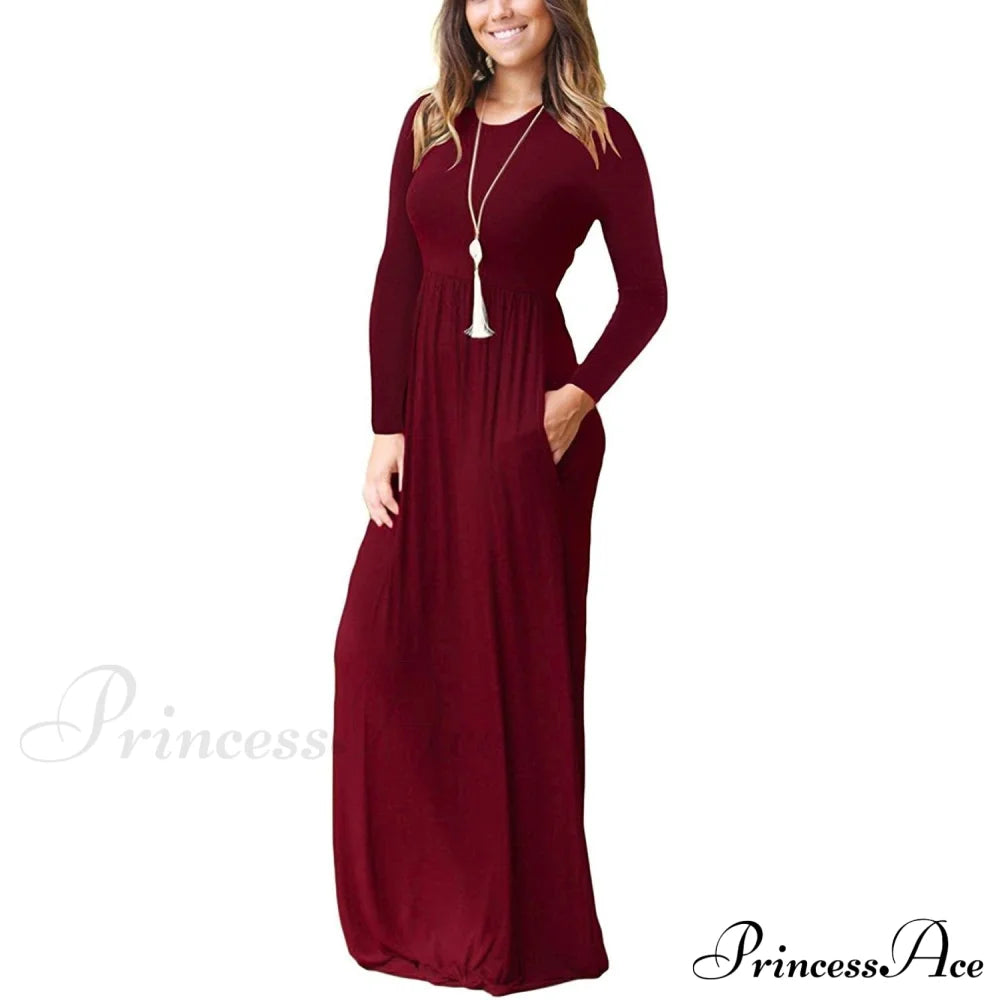 Women’s Long Sleeve Maxi Dress With Pockets