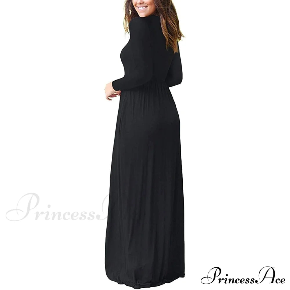 Women’s Long Sleeve Maxi Dress With Pockets